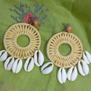 Round Hand Embroidered Shell Earrings
