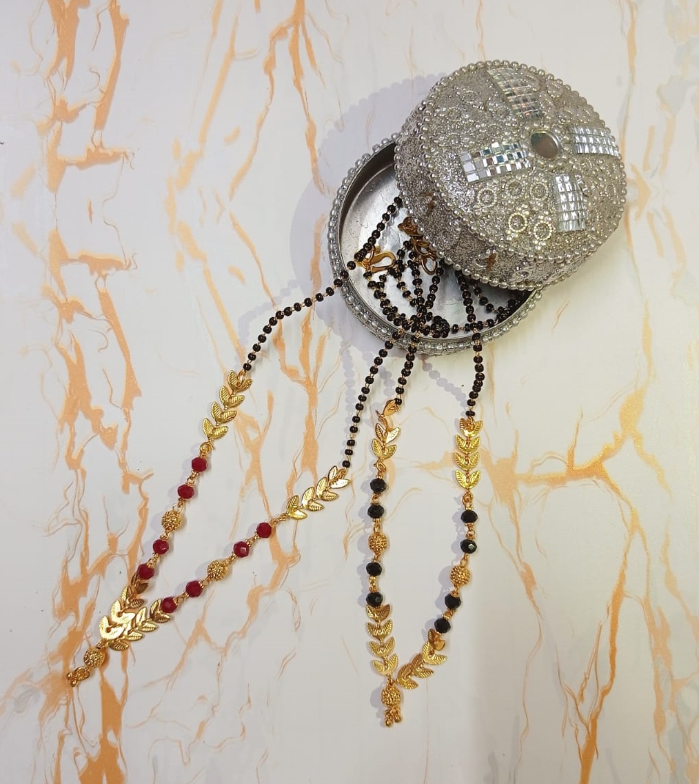 Daily Wear Gold Plated Mangalsutra – Black & Red Beads