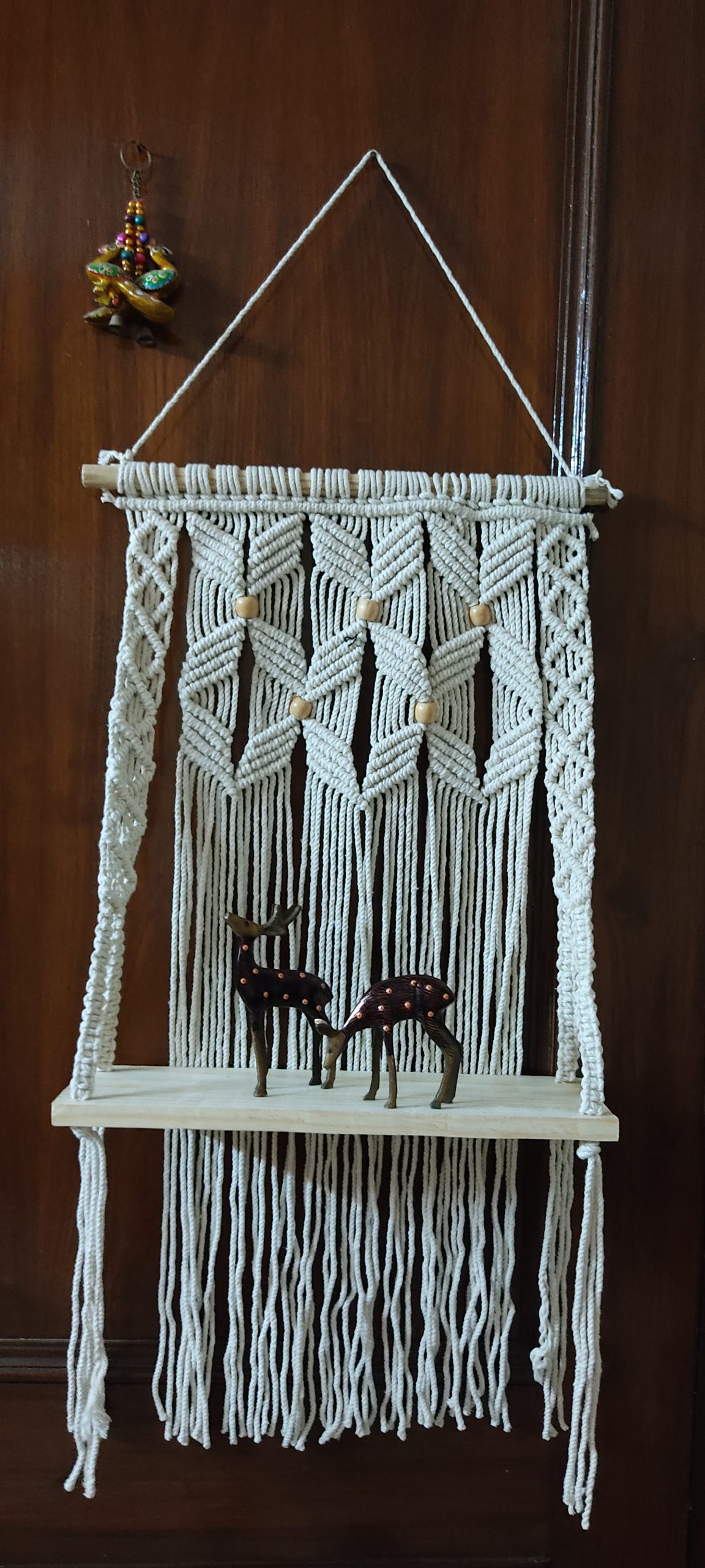 Macrame Wall Hanging Shelf Wood Floating Shelves with Wooden Dowel Modern Chic Hand Woven Decor for Bedroom Living Room Nursery Pack of 01